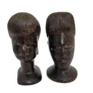 Beautiful Carved African Male and Female Busts, Hand Carved Ethnic Art Figurines